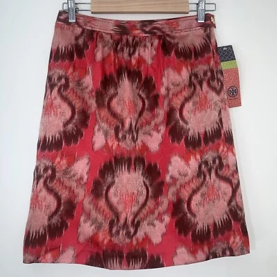 Tory Burch Lisa Skirt Womens 4 Red Watermelon Luau Silk Blend Luxury Designer - Image 1 of 4