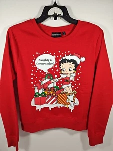 Betty Boop Naughty Is The New Nice Crewneck Red Graphic Sweatshirt Size Medium - Picture 1 of 6
