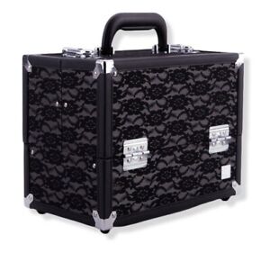 Caboodles Make Me Over 4 Tray Train Case Cosmetic Storage & Organizer Black Lace