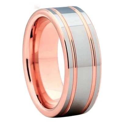 Anillo de boda pulido brillante de 8 mm para hombres y mujeres de carburo de tungsteno banda corte tubo Foto 1 de 4