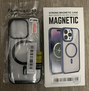 iPhone 15 Pro Max Case Plating Clear Mag Safe Magnetic 2 Blue & Black - Picture 1 of 2