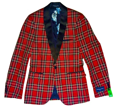 Men's Red Plaid Tartan PAISLEY & GRAY TUXEDO Blazer Suit Slim Fit 34R NEW - Image 1 of 4