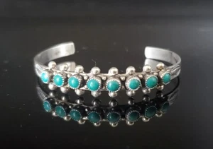 Hopi Native American Indian Sterling Silver Turquoise Bangle Bracelet Adjustable - Picture 1 of 8