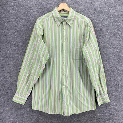 Talbots Shirt Men M Medium Green Striped Button Up Collared Long Sleeve Cotton - Image 1 of 4