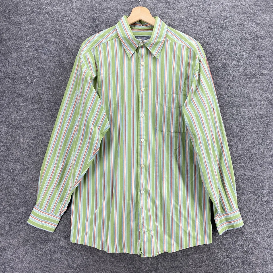 Camisa Talbots Hombre M Mediana Verde Rayas Cuello Abotonado Manga Larga Algodón Foto 1 de 4