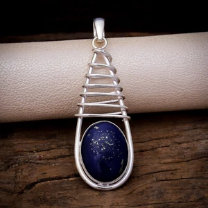 Bonita Azul Lapislázuli Piedra Preciosa 925 Plata de Ley Handmade Colgante BT-23 - Imagen 1 de 3