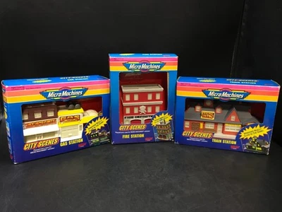 VTG Set of 3 Micro Machines City Scenes Gas, Fire & Train Stations[Galoob 1992] - Image 1 of 4