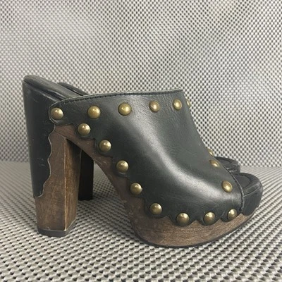 Stuart Weitzman Mules Womens 5.5 Black Leather Platform Heeled Made In Spain - Image 1 of 4