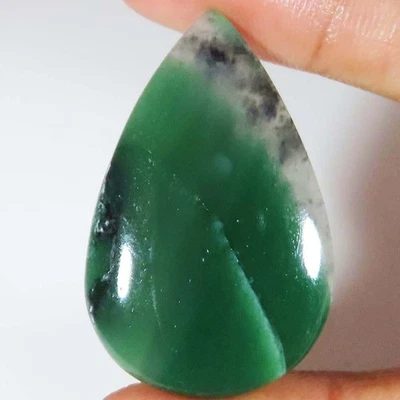 A+ Top Natural Green Serpentine 53.45 Cts Pear Cabochon 27x42x5 mm Gemstone Y16 - Image 1 of 4