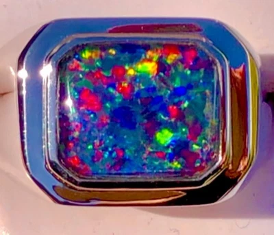 Anillo sello FIERY SOLID natural negro rojo ópalo robusto para hombre *VER VIDEO 10 U VID Foto 1 de 4