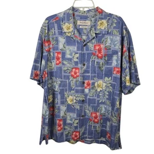 Tommy Bahama Original Fit 100 % Silk Blue Floral Short Sleeve Shirt Hawaiian L - Picture 1 of 14