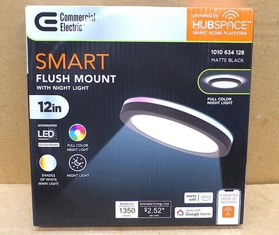 COMMERCIAL ELECTRIC 12" HUBSPACE SMART CCT RGB SELECTABLE LED FLUSH MOUNT BLACK - Image 1 of 2