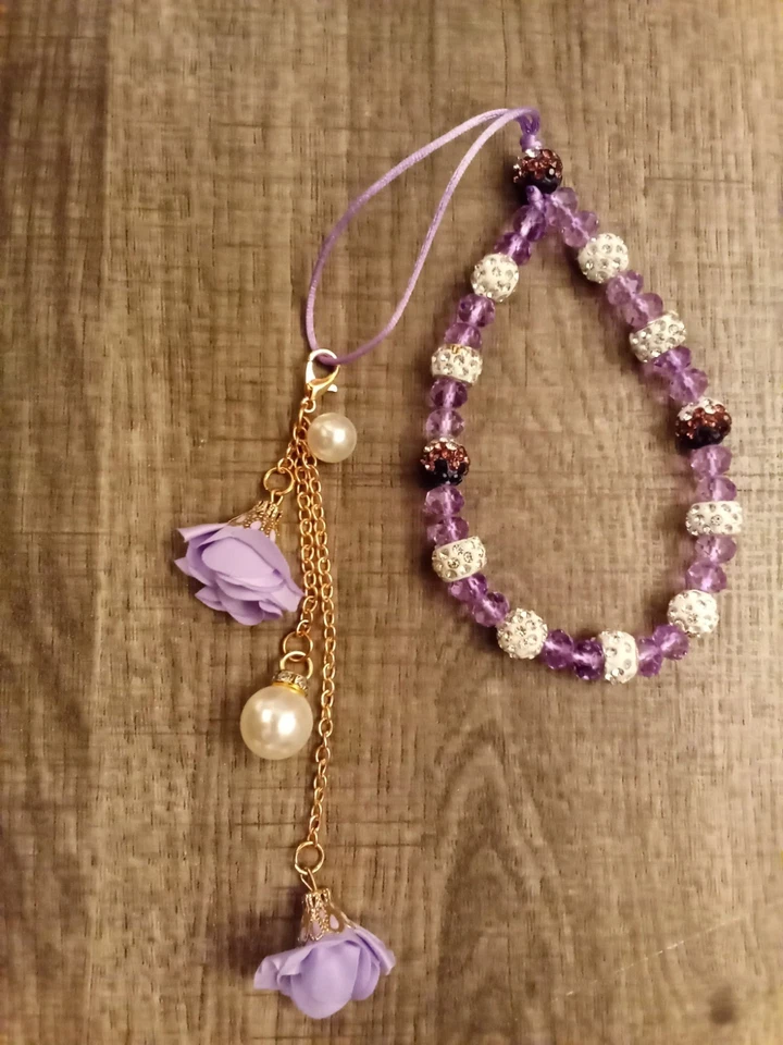 Dije para teléfono móvil cristal rosa flor cuentas correa cordón cadena llaves soporte regalo Foto 1 de 3