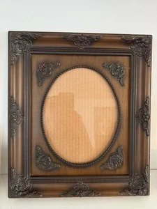 Vintage verzierter Holz Bilderrahmen geschnitzt oval Gesso Barock 16 x15 - Bild 1 von 7