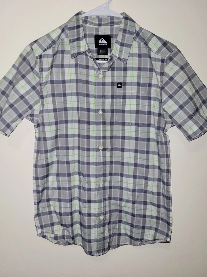 New Quiksilver Boys Everyday Check Youth Button Up Shirt Flannel Woven M Green - Image 1 of 2