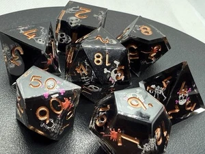 Fun Loving Skeletons - Sharp Sided Solid Core - 7 Piece Polyhedral Dice Set - Picture 1 of 4
