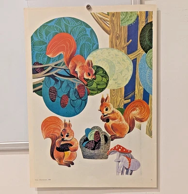 乌克兰民间海报 1988 年 - 苏联 - 松鼠橡树飞 Agaric - 设计艺术 — 第 1/3 张图片