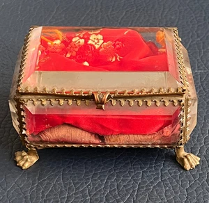 Antique Victorian French Beveled Faceted Glass & Brass Jewelry Casket Box - Picture 1 of 10