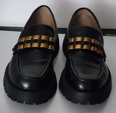 ZARA Zapatos de Cuero Vegano Para Mujer Talla 8 Adornados Cadena Gruesa Plataforma Mocasines Foto 1 de 4