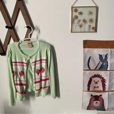 Vintage Faded Glory 3T Green Striped Cardigan with Embroidered Strawberries - Image 1 of 4