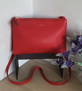 Ted Baker Maceyy Red Pebbled Leather Double Zip Crossbody Shoulder Bag - Picture 1 of 22