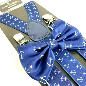 NUEVO Juego Combo de Suspendedores de Ancla y Corbata de Arco Azul Marino - Imagen 1 de 6