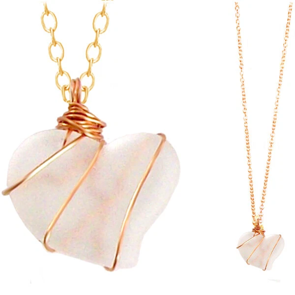 США | Ремесленное медное проволочное ожерелье с СЕРДЕЧКОМ против потускнения из морского стекла | *MERZIE* - Изображение 1 из 1