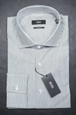 Camicia Da Uomo Hugo Boss Regular Fit Grigia A Righe In Cotone 38 15 - Immagine 1 di 4