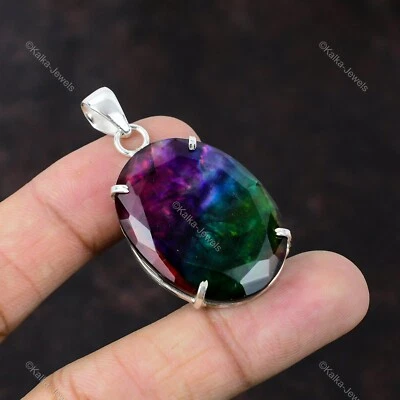 Regalo para Mujer Joyería Colgante Plata de Ley 925 Piedras Preciosas Ammolita Natural Foto 1 de 4