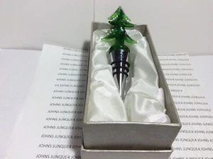 GREEN TREE GLASS WINE STOPPER NEW IN CLOTH-LINED GIFT BOX UNIQUE GREAT GIFT! - Picture 1 of 5