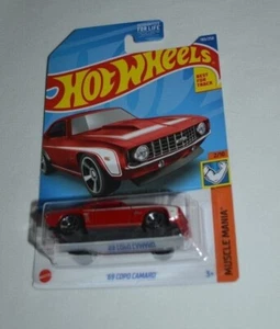 HOT WHEELS 2022 MUSCLE MANIA 2/10 -  '69 COPO CAMARO RED WITH WHITE STRIPES - Picture 1 of 6