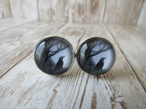 Raven Cufflinks Crow Cuff Links Nevermore Wedding Gothic Black Bird CL16 - Picture 1 of 2