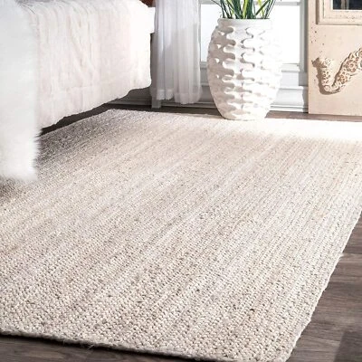 Rug 100% Natural Jute Braided White Rug Handmade Runner Rustic Look Area Rug - Image 1 of 4