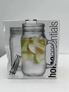 NIDB HOME ESSENTIALS (2) 22 Oz Handle Mason Mugs With Lids - Picture 1 of 7