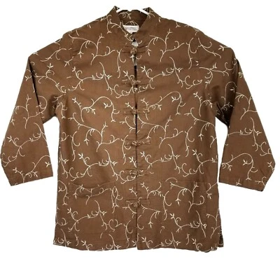 SILHOUETTES Brown Embroidered Asian Style Linen Jacket Size XL - Image 1 of 4