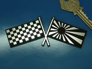 Crossed Chequered & Japan Flag Self Adhesive External Bike/Car Badge 4" Japanese - Picture 1 of 1