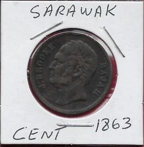 SARAWAK BRITISH PROTECTORATE 1 CENT 1963 RULER JAMES BROOKE,HEAD LEFT,J,BROOKE R - Picture 1 of 2