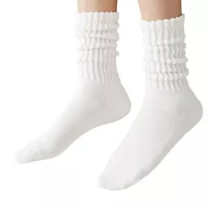 Women Slouch Socks Knit Mid Calf Rib Tube Scrunchy Slouchy Crew Socks White - Picture 1 of 7