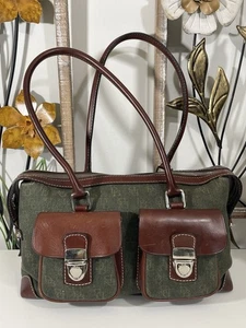 VTG Dooney & Bourke Handbag Canvas & Leather Hunter Green w/Dark Leather Accents - Picture 1 of 12