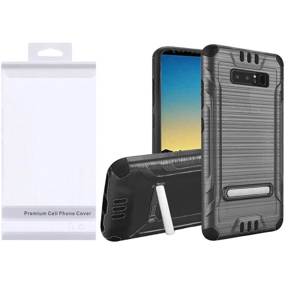 Funda híbrida cepillada GSA con soporte para Samsung Galaxy Note 8 - Gris/Negro Foto 1 de 1