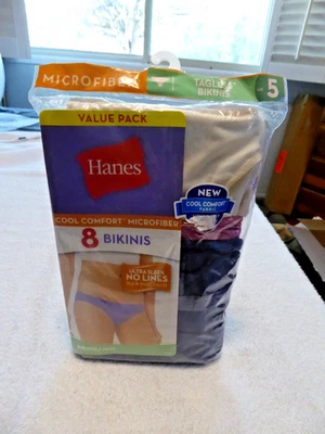 Hanes Women's Microfiber Cool Comfort Bikini - US Size 5 36-37 Tagless New - Image 1 of 4