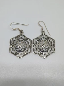 Sterling Silver 925 Lotus Flower Earrings - Picture 1 of 6