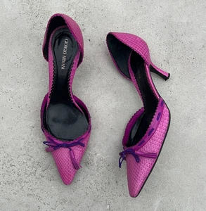 Giorgio Armani | Vintage Pink Python Snakeskin Pointed Toe D’Orsay Ribbon (34.5) - Picture 1 of 10
