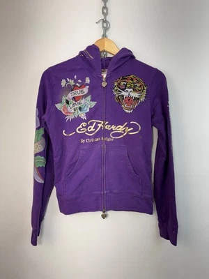 Chaqueta ED Hardy para mujer grande púrpura vintage con capucha con cremallera Foto 1 de 4