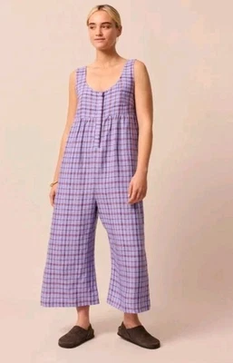 Beyond Nine 亚麻孕妇连身裤无袖女式 XXS 紫色格子 — 第 1/4 张图片
