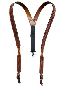 DDD bretelle in pelle lavorate a mano Western Basketweave marrone uomo XXL Nocona - Foto 1 di 11