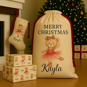 Personalisierter Weihnachts Nikolaus Sack, Teddybär Weihnachtssack, Weihnachtsstrumpf mit - Bild 1 von 4