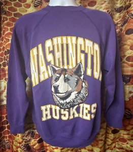 Washington Huskies Men L vintage Tultex sweatshirt crew purple used pup - Picture 1 of 10