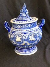 VINTAGE ANTIQUE: German Stoneware Salt Glazed Punch Bowl Gnome Drinking Beer