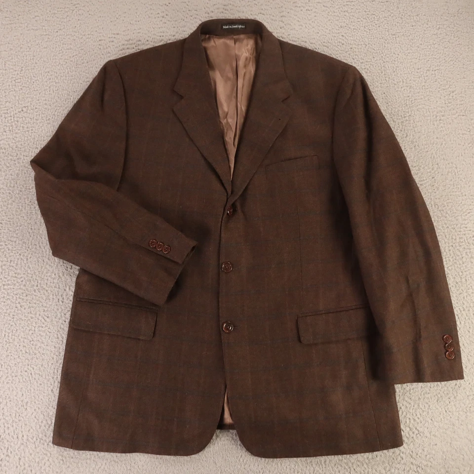 Jaqueta de tweed vintage XL marrom xadrez painel janela 100% lã blazer sarja Serge 46R - Imagem 1 de 4
